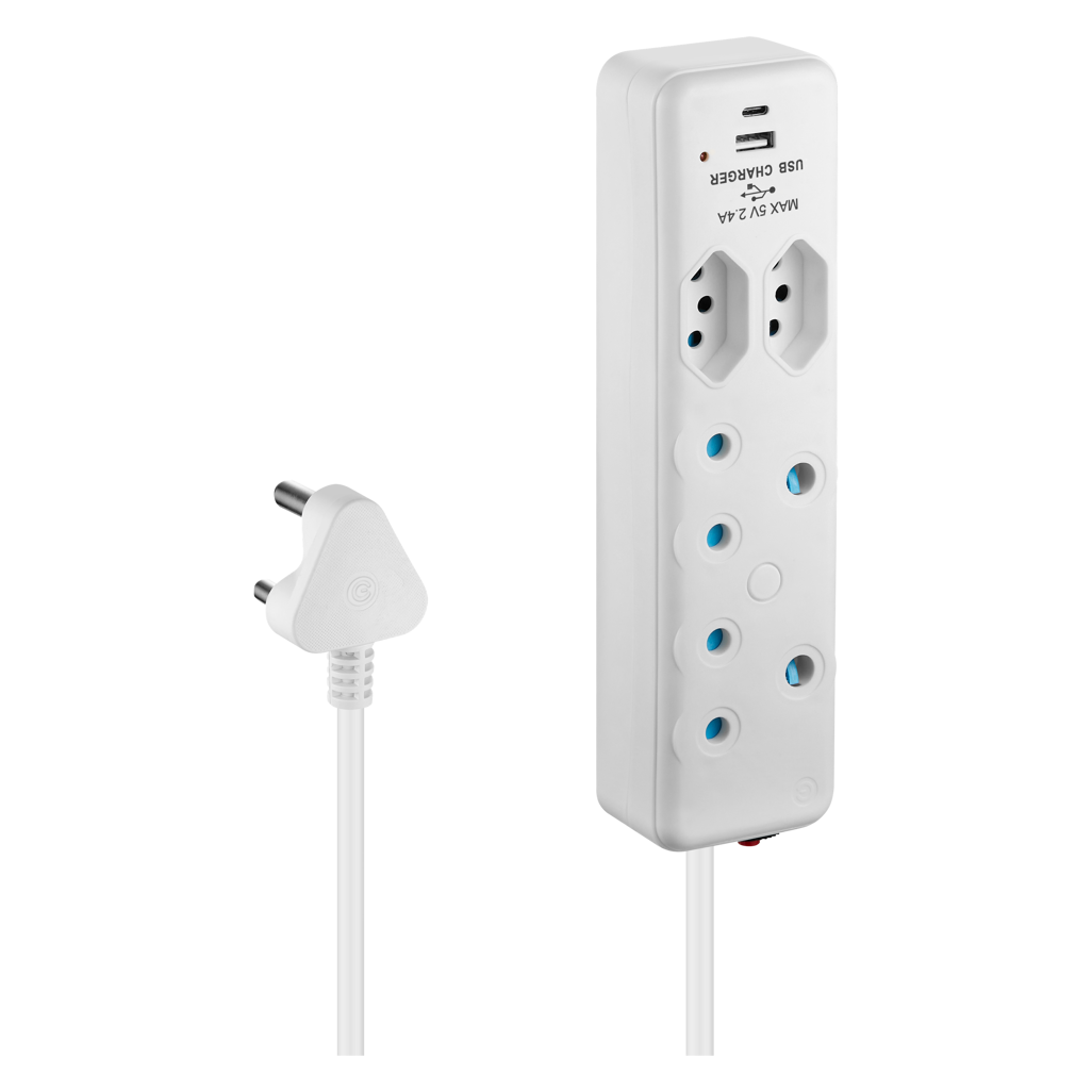 Switched 4-Way Extension Lead with 1x Type-C + 1x USB - 4m