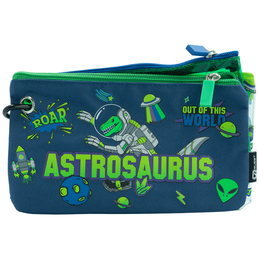 Quest 3 Piece Pencil Case Set - Astrosaurus - Green