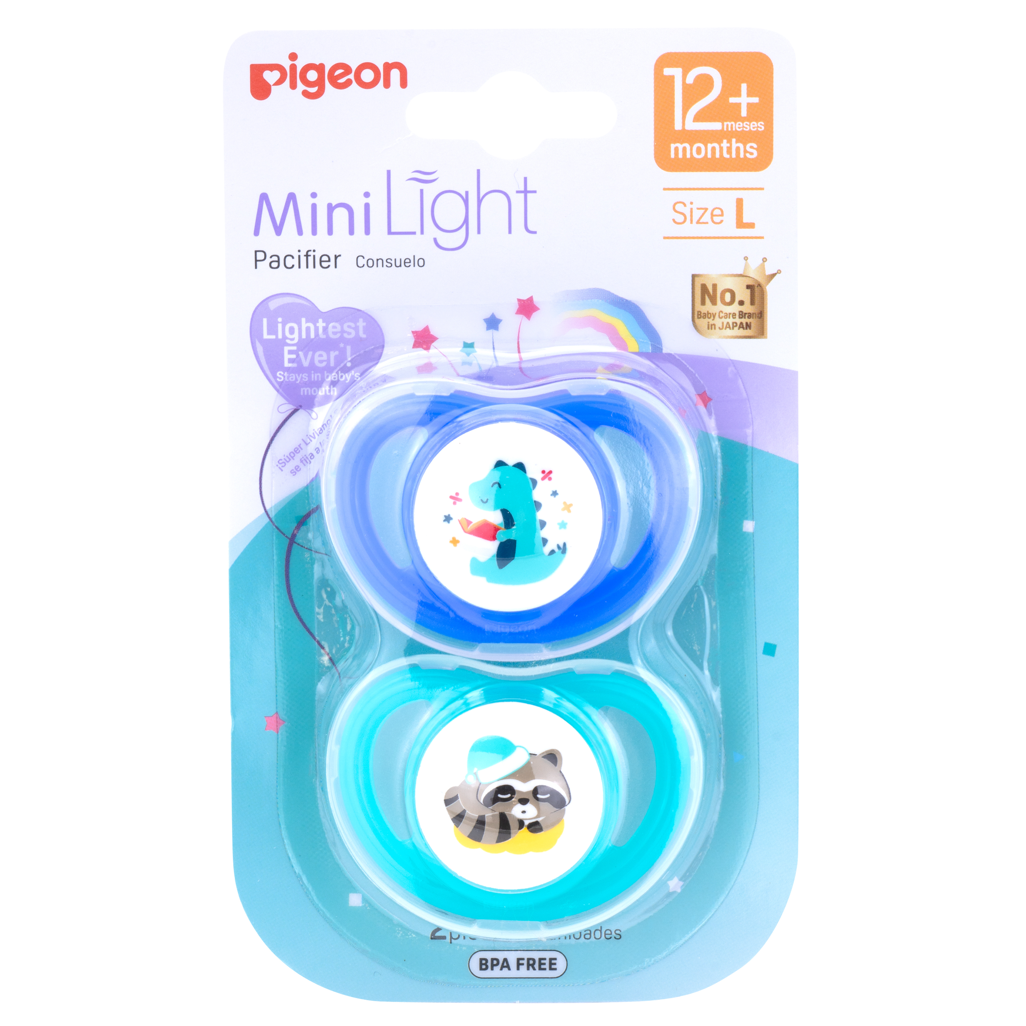 Pigeon - Minilight Pacifier (2 Pc) - L - Dino Read/Raccoon