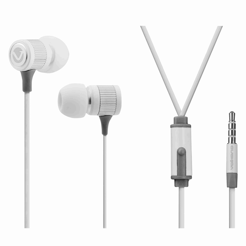 Volkano Earphones with Mic - Metallic Series - White