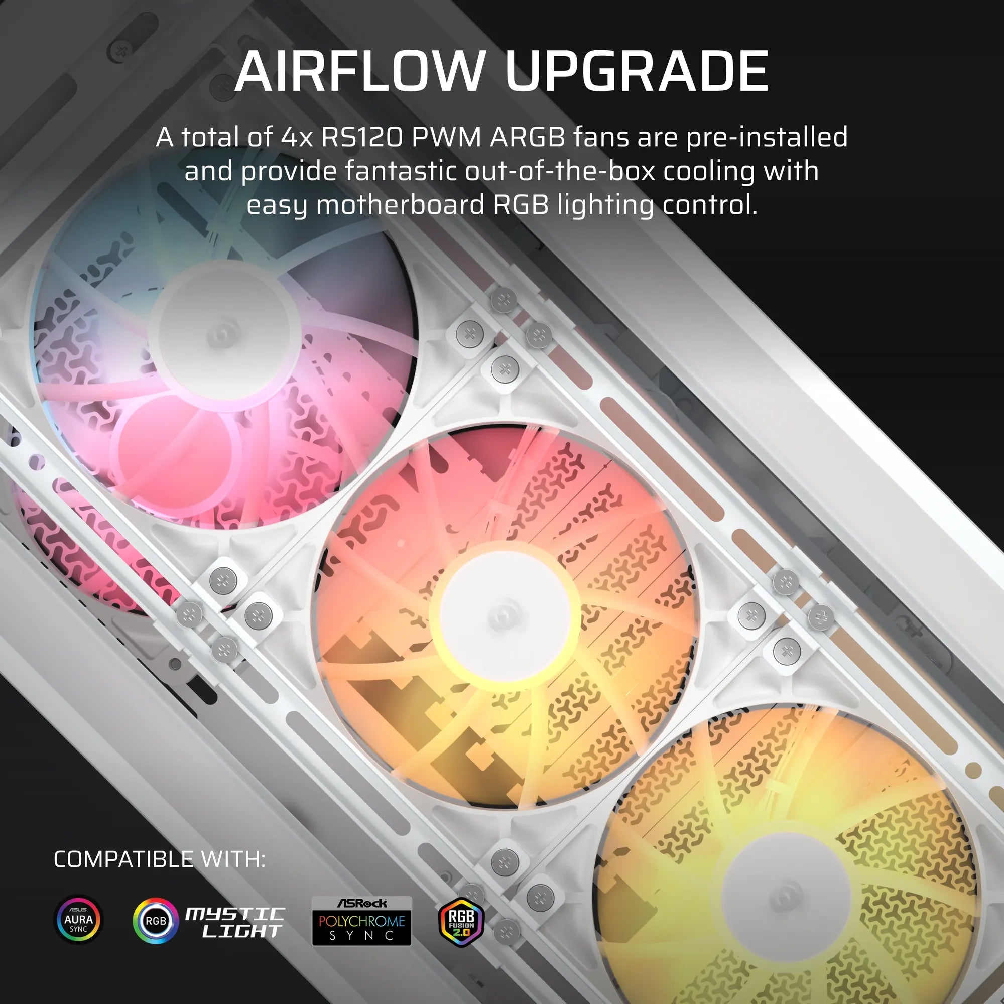 FRAME 4000D LCD RS ARGB Premium Mid-Tower PC Case; Includes 4x RS120 PWM ARGB Fans; XENEON EDGE; White.