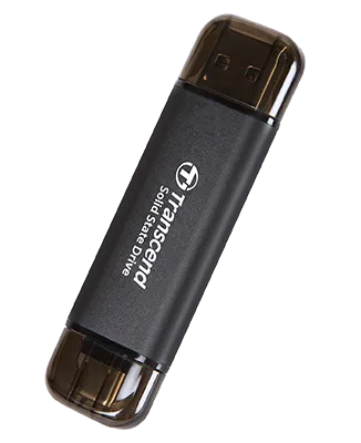 TRANSCEND 256 GB ESD310C USB3.2 TYPE A & C (USB 10Gbps) OTG COMPACT PORTABLE SSD  - Read 1050MB/s Write 950 MB/s - Black