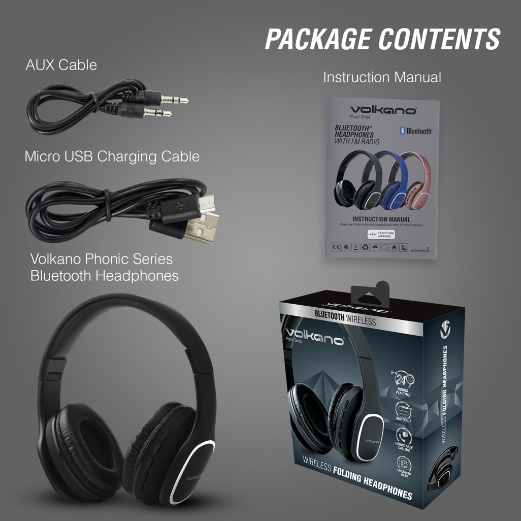 Volkano Phonic Series Bluetooth full size headphones - black