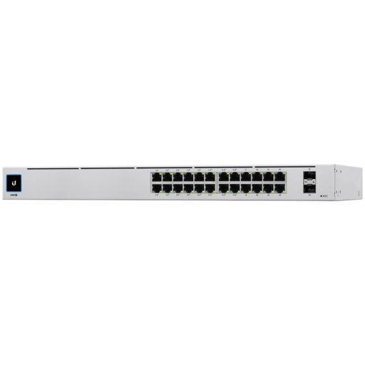 Ubiquiti USW-24-POE Gigabit Layer 2 switch with twenty-four Gigabit Ethernet ports including sixteen auto-sensing 802.3at PoE+ ports, and two SFP ports