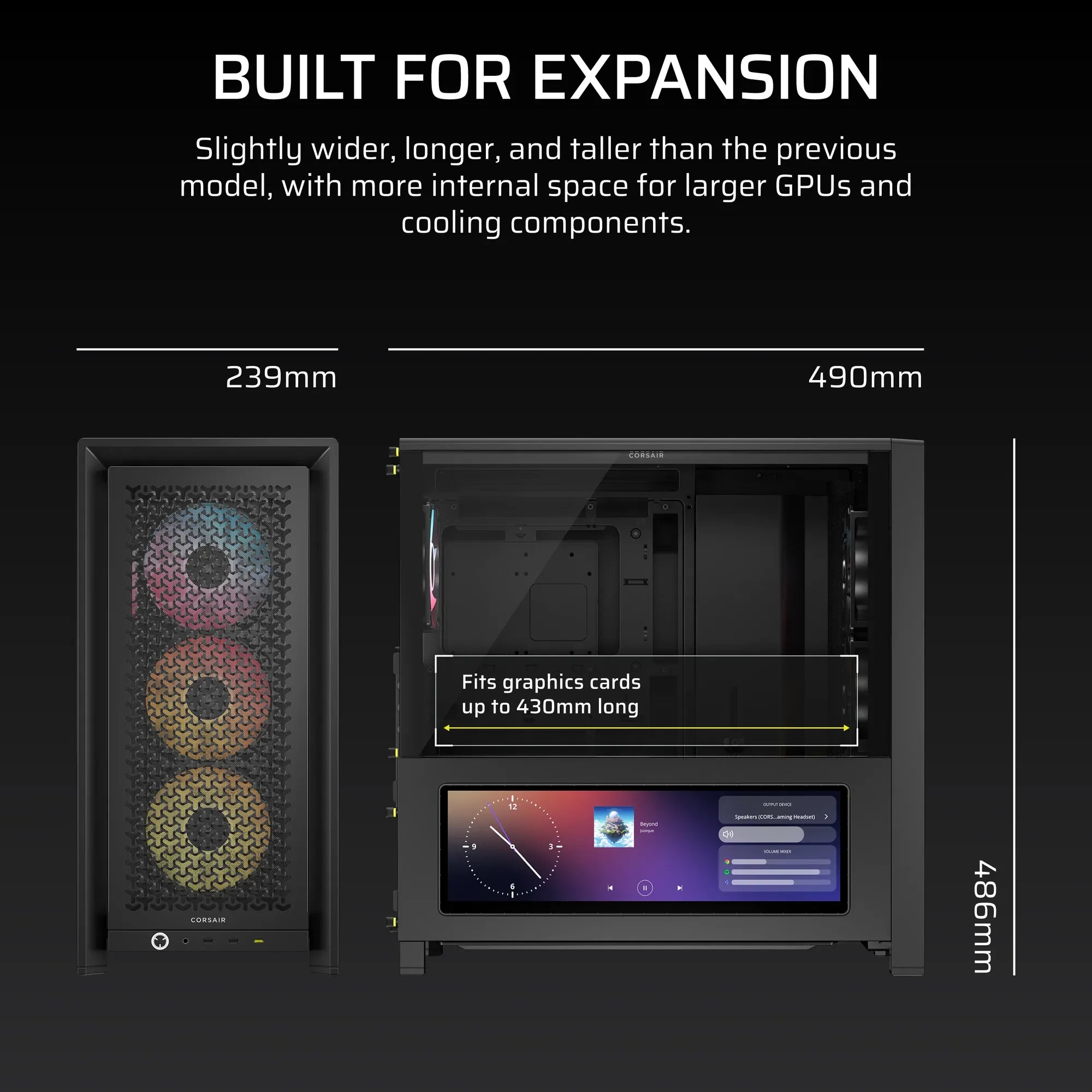 FRAME 4000D LCD RS ARGB Premium Mid-Tower PC Case; Includes 4x RS120 PWM ARGB Fans; XENEON EDGE; Black. - image 3