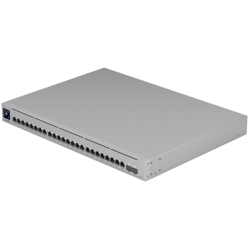 UBIQUITI Enterprise 24 PoE; (12) 2.5 GbE, (12) GbE; all PoE+ ports; (2) 10G SFP+ ports; 400W total PoE availability; DC power backup-ready; Layer 3 switching.