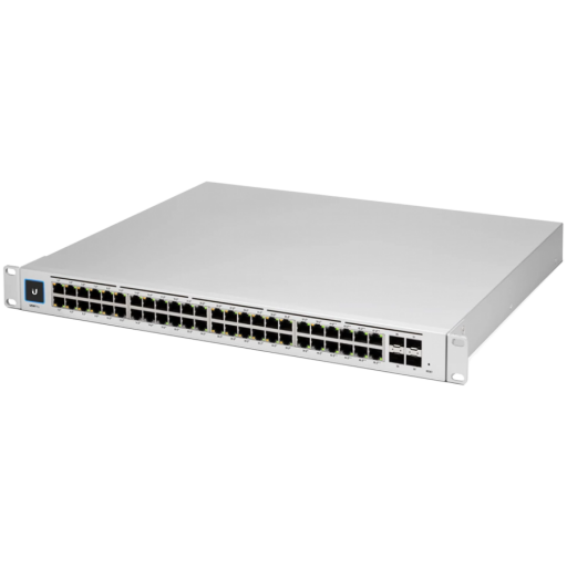 Ubiquiti Layer 3 switch with (48) GbE RJ45 ports and (4) 10G SFP+ ports.
