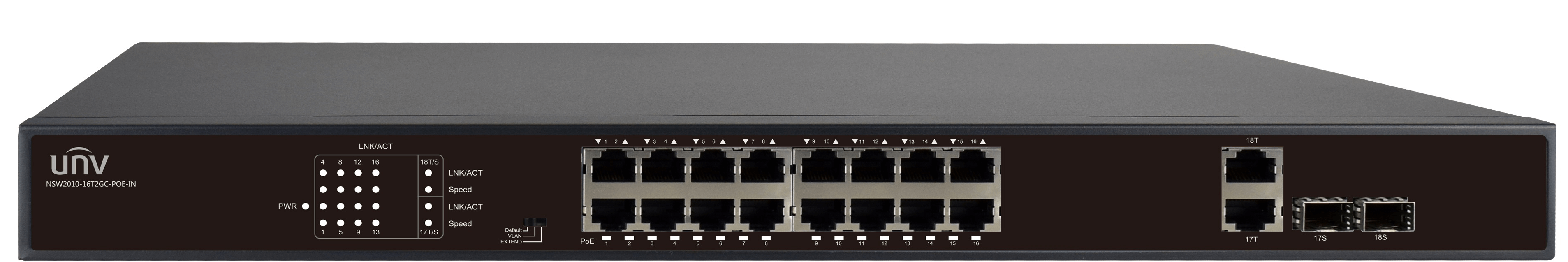 UNV - 16 Port PoE Switch, supports EXTEND Mode up to 250M - image 2
