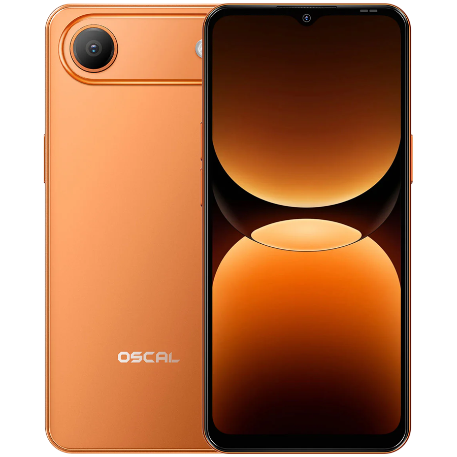 OSCAL Flat 3C LTE Smartphone, 6.65'' HD+ IPS 720*1612 90Hz, Quad-core T310 up to 2.0GHz, 4GB/32GB, Camera: Rear 32MP, Front 12MP, Wi‑Fi 5, BT5.0, 5000mAh Battery, Android 16, Orange