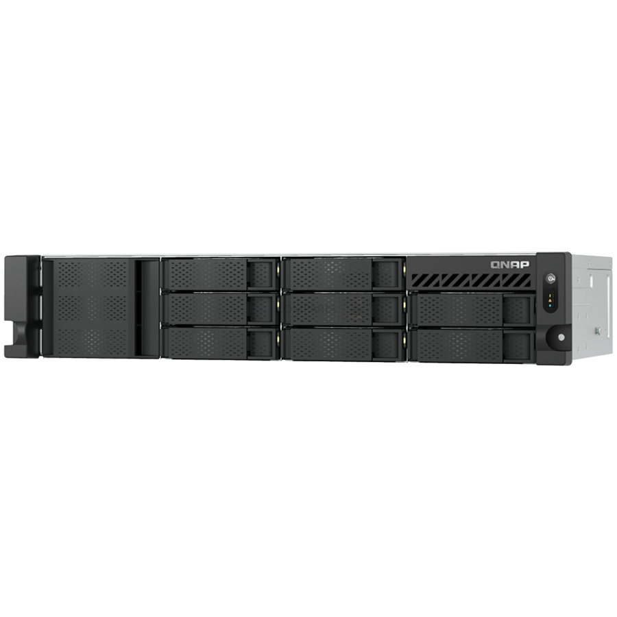 QNAP 8-bay short depth rackmount NAS, Intel Atom C5125 8C 2.8GHz, 8GB RAM,2 x 2.5GbE, 2 x M.2 2280, 2 x PCIe Gen3 x4, 4 x USB 3.2 Gen1 ports (5Gbps), 2 x 300W redundant PSU