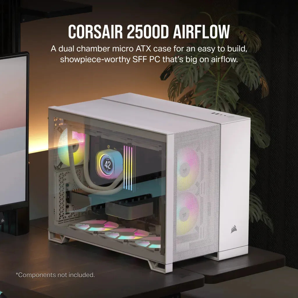 2500D Airflow White Mid-Tower Dual Chamber PC Case; 2x 3.5'' |  2x 2.5'' Drive Bays; Up to 360mm Radiator compatible - image 5