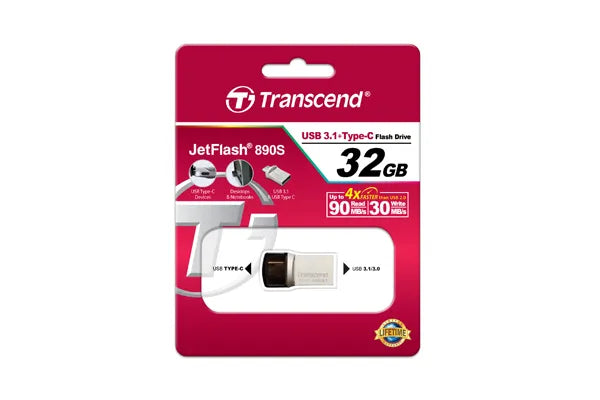 TRANSCEND 32GB JETFLASH 890 USB-C & USB 3.1 OTG FLASH DRIVE - SILVER - image 4