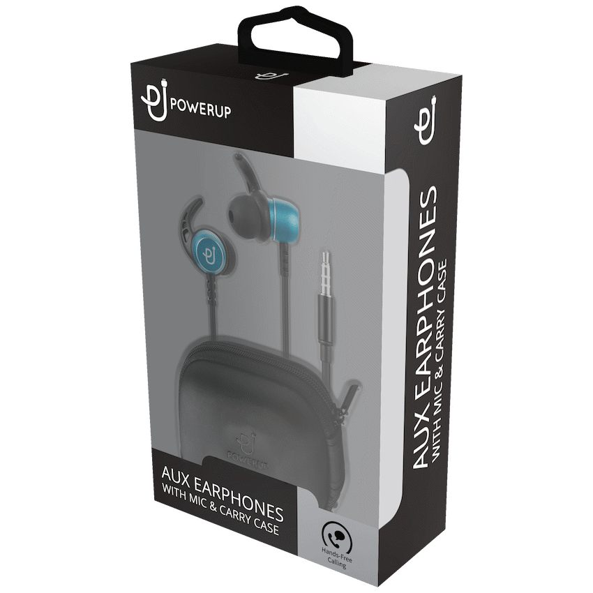 PowerUp E1 Series Aux Earphones with Carry Case - Blue - image 2