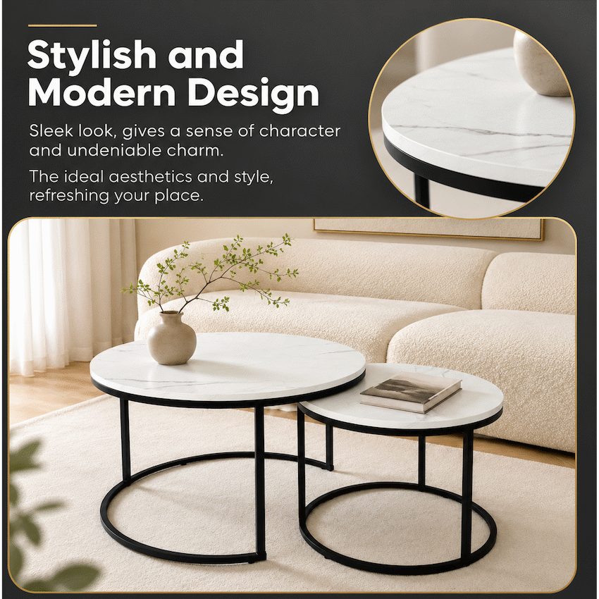 Everfurn Nile Nesting Coffee Table - Marble White - image 2