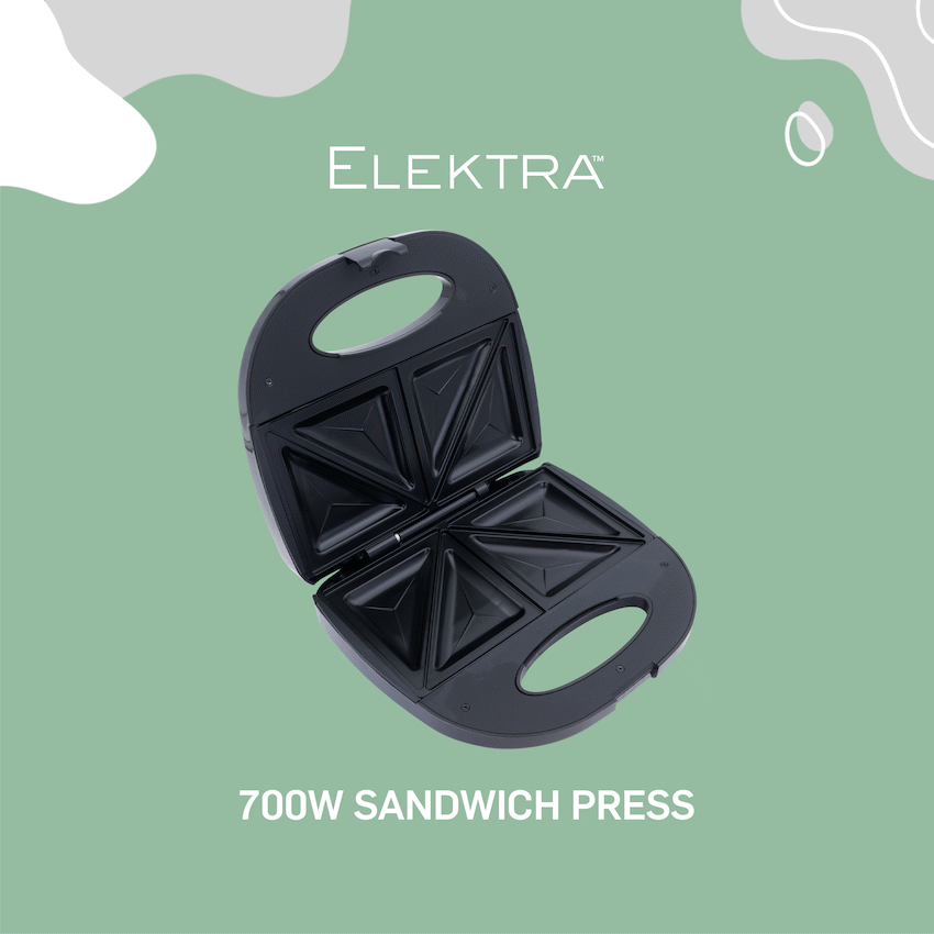 Elektra 700w Sandwich Press - Black - image 2