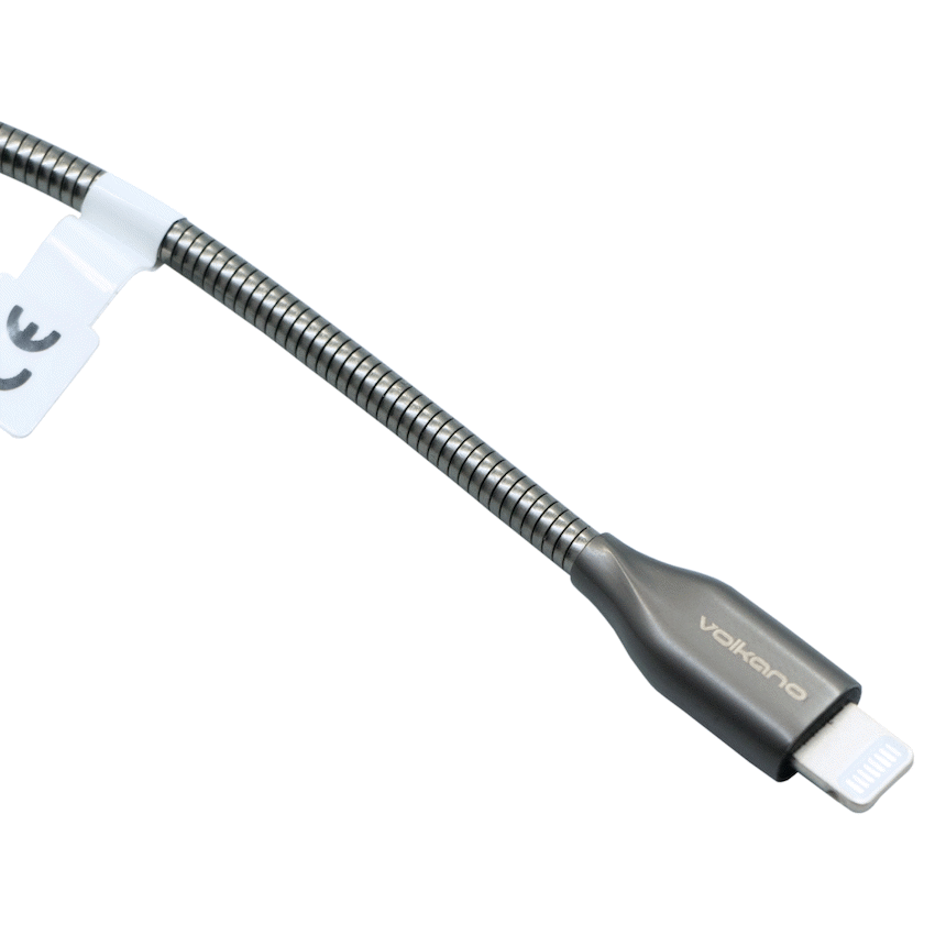 Volkano Iron Series Round Metallic Spring MFI Lightning Cable 6ft - Gun Metal - image 2