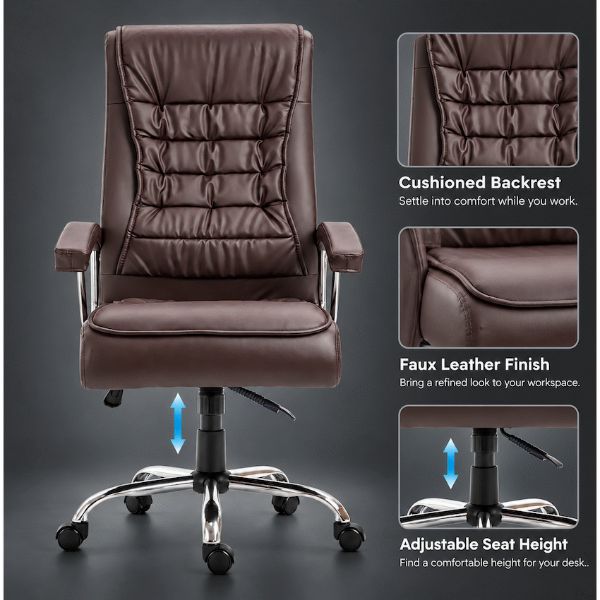 Everfurn Louis High Back Office Chair - Coffee - image 2