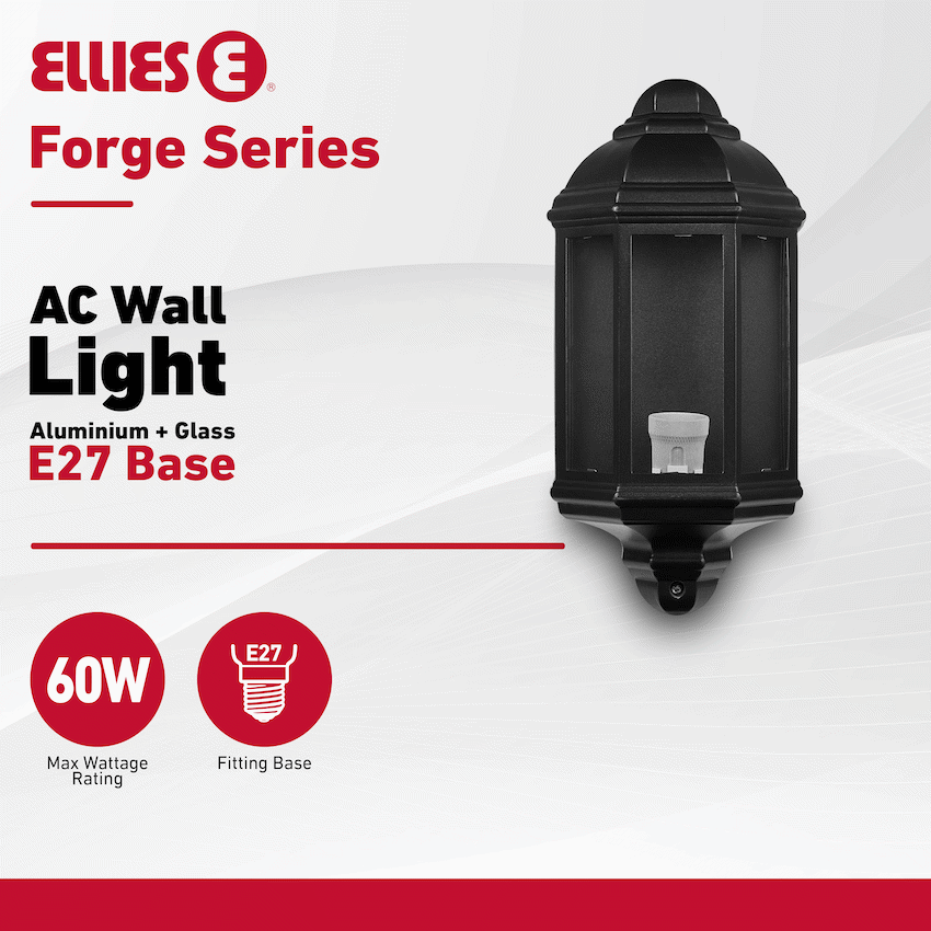 Ellies Forge Series - AC Wall Light - Aluminium + Glass - E27 Base -BK - image 2