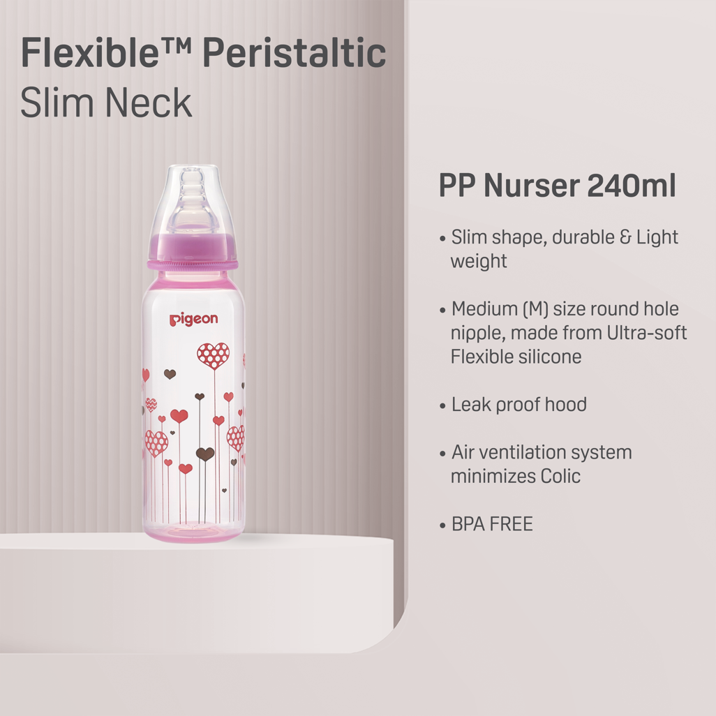 PIGEON FLEXIBLE BOTTLE STD NECK PINK 240ML