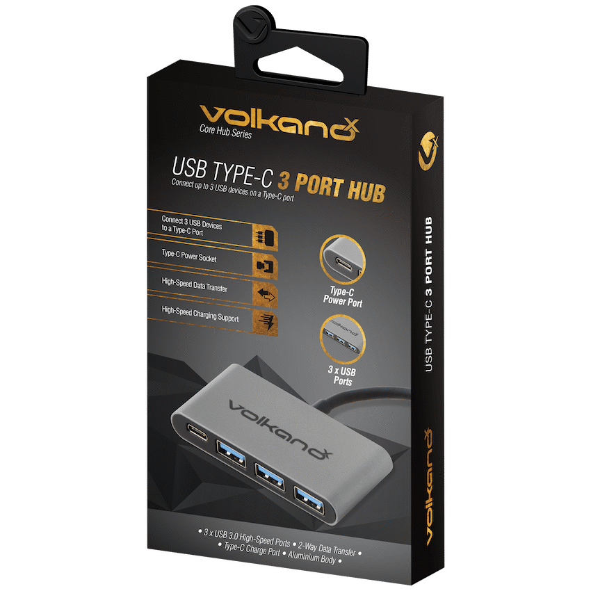 VolkanoX Core Hub series USB Type C to 3x USB 3.0 plus Power - 10cm - Charcoal - image 2