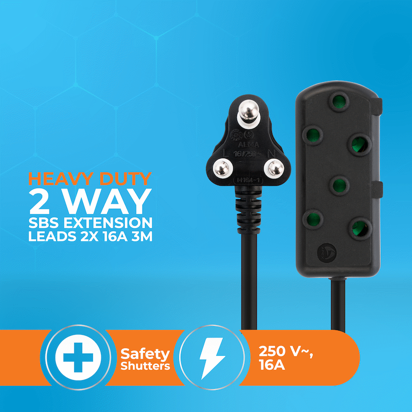 SWITCHED Heavy DUTY Side By Side(SBS) EXTENSION LEADS 3M - BK - image 2