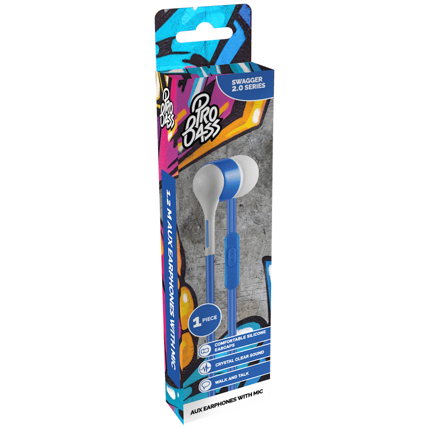 Pro Bass Swagger 2.0 Series - Boxed Auxiliary Earphone with Mic - Blue - image 2