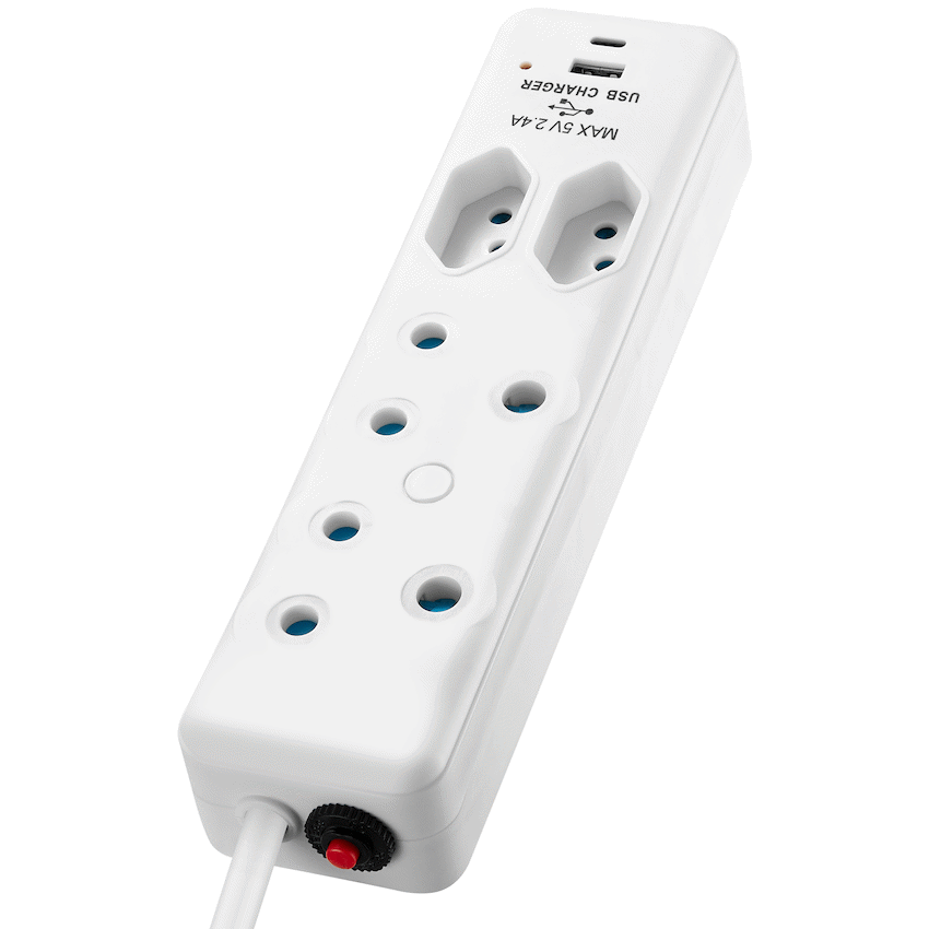 Switched 4-Way Extension Lead with 1x Type-C + 1x USB - 2m - image 2