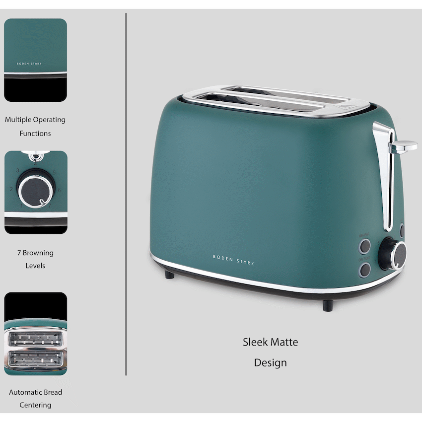 Boden Stark Matte Stainless Steel Toaster - Green - image 2
