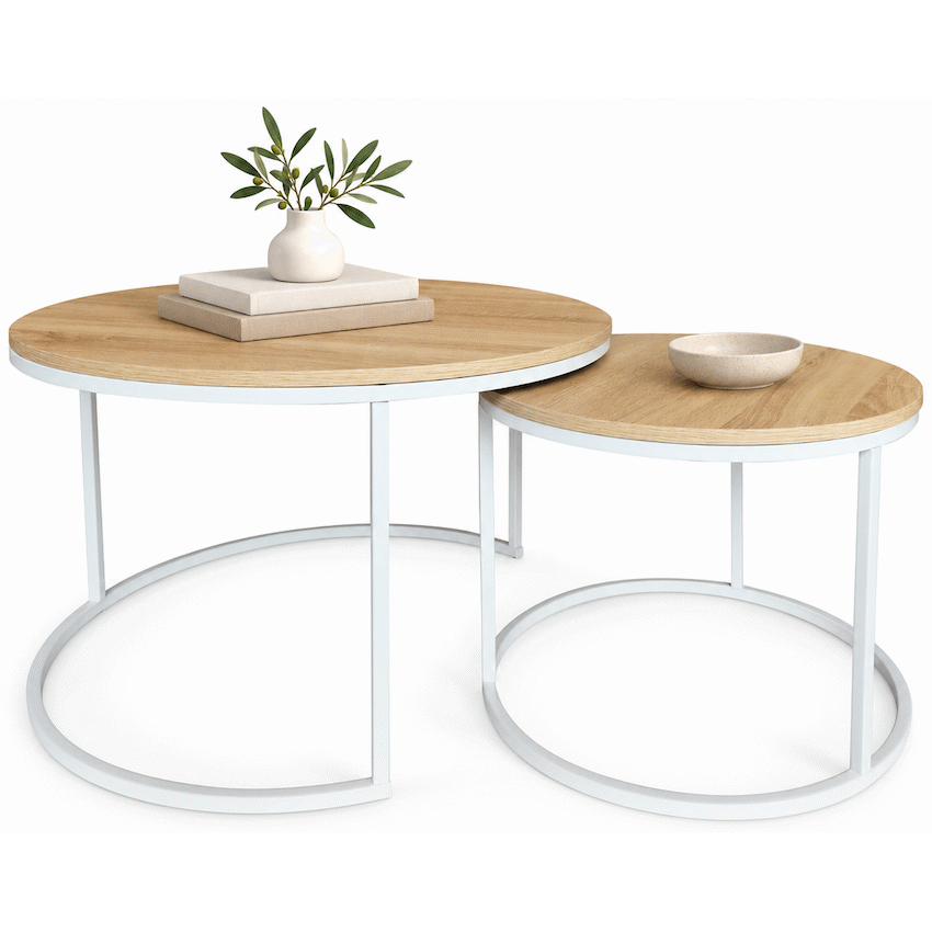 Everfurn Nile Nesting Coffee Table - Oak and White Frame - image 2