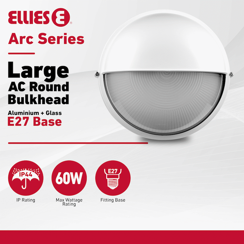 Ellies Arc Series - Large AC Round Bulkhead - Aluminium + Glass - E27 Base -WT - image 2