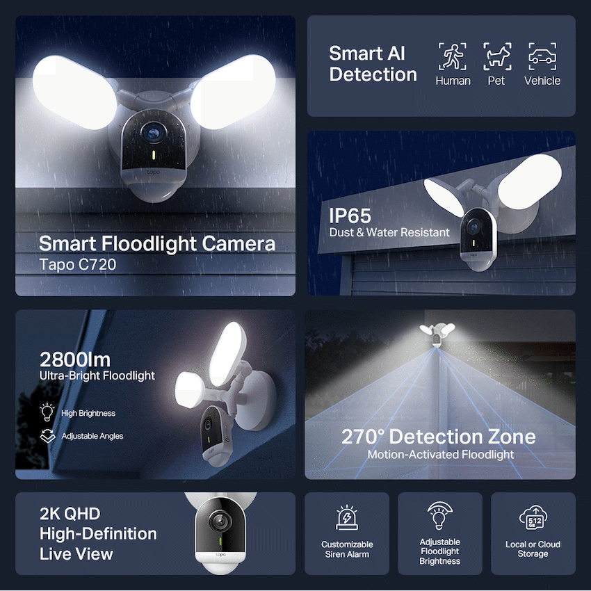 TP-Link Tapo C720 4MP 2K QHD Outdoor security Camera with 2800 lumen floodlight - image 2