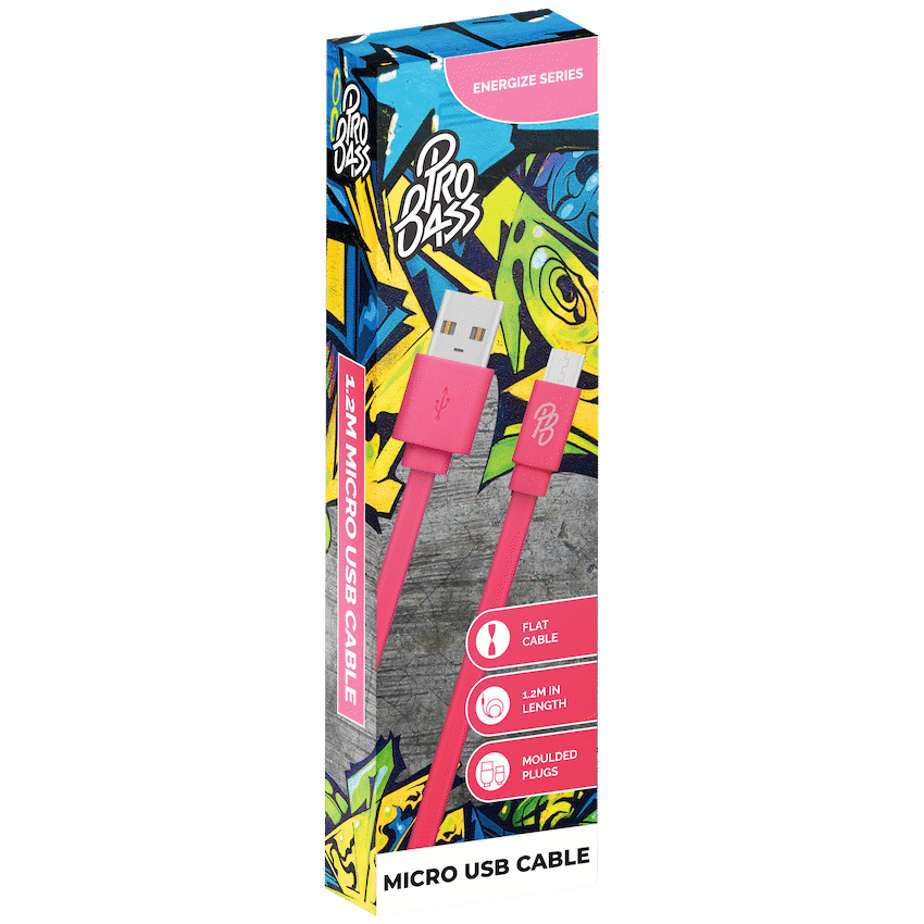 Pro Bass Energize Series Packaged Micro USB Cable - Pastel Pink 1.2m - image 2