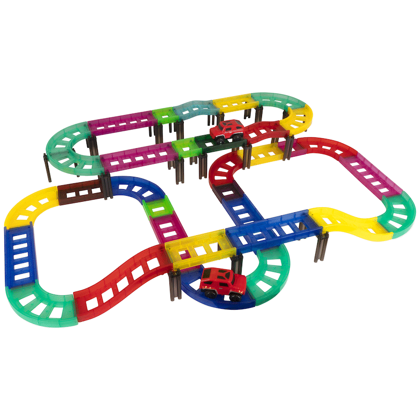 Edu-Matic Mini-Mag Magnetic Tile Tracks with 2 Cars and 93 Pieces - image 2