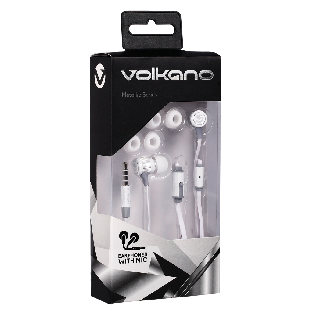 Volkano Earphones with Mic - Metallic Series - White