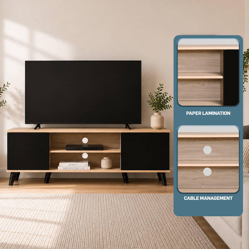 Everfurn Laurel TV Stand 1600w, Two Cupboards - Black - image 2