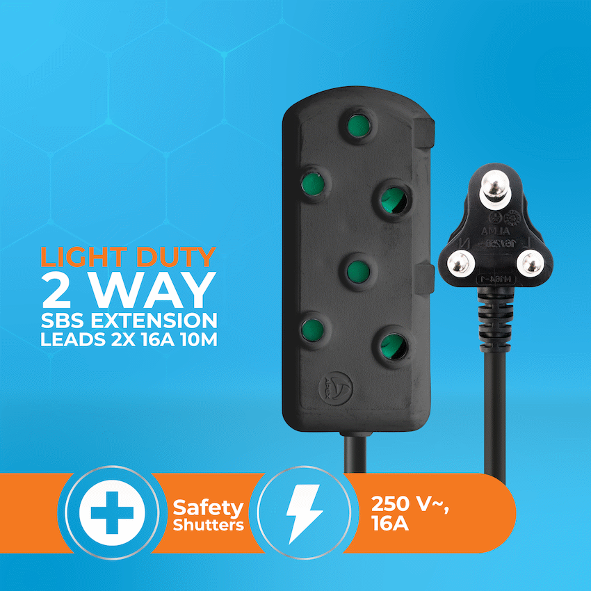 SWITCHED Light DUTY Side by Side (SBS) EXTENSION LEADS 10M - BK - image 2