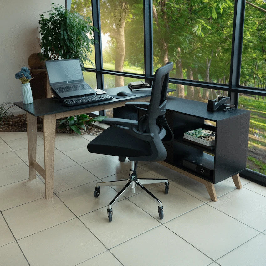 Everfurn Premium Lunar Office Desk - Black, L-Shaped Desk, With Storage - image 2