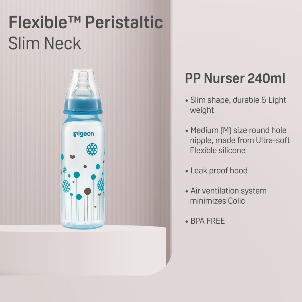PIGEON FLEXIBLE BOTTLE STD NECK BLUE 240ML