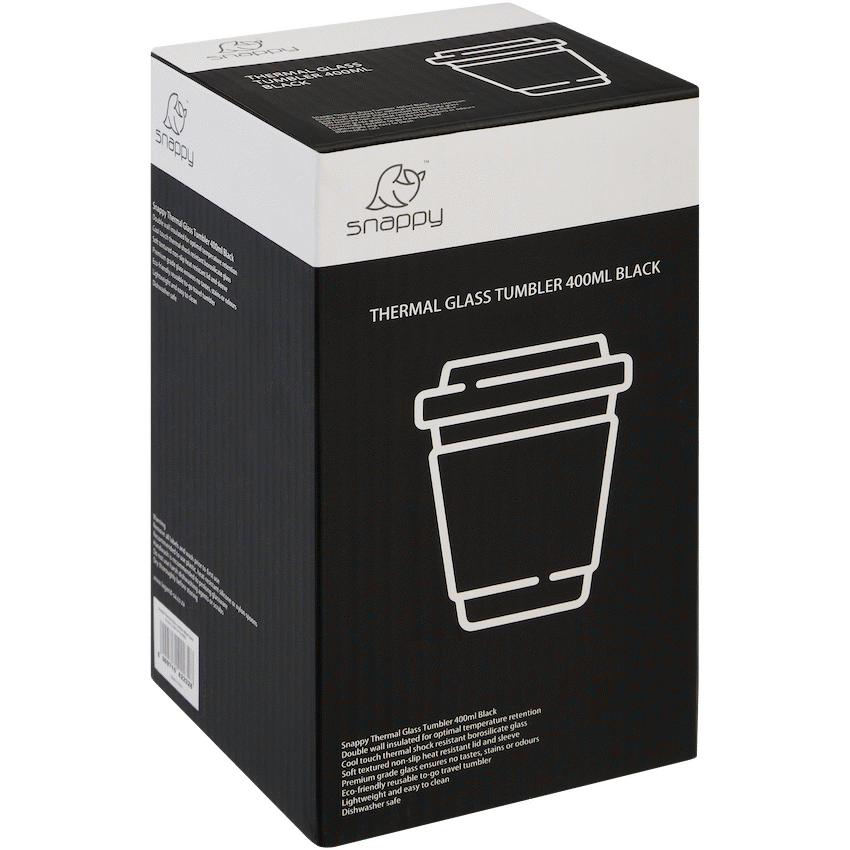 Snappy Thermal Glass Tumbler 400ml Black ( Order in Qty of 6) - image 2