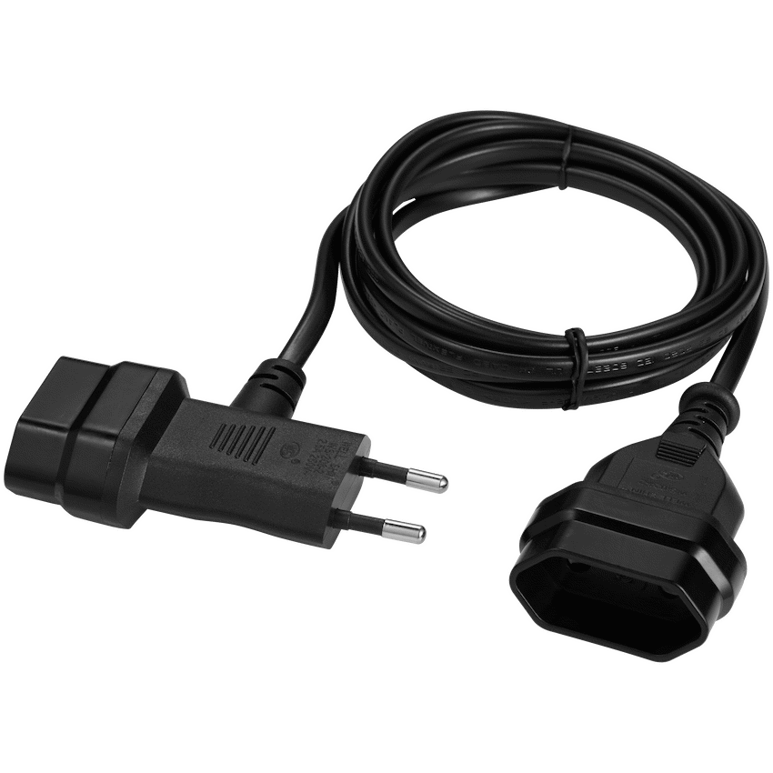 Switched Easy Cable Extender 2-Pin Euro to T-Shape AC 2-Pin Euro Socket 2m - Black - image 2