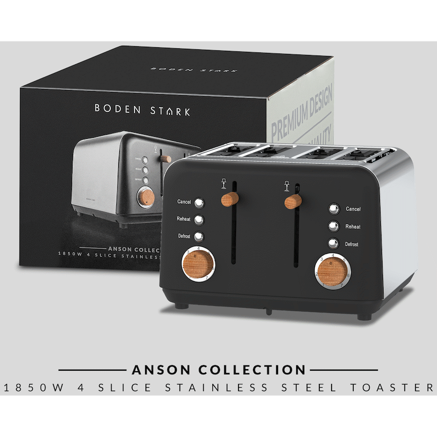 Boden Stark Anson Collection 4-Slice Stainless Steel Toaster - Black - image 2