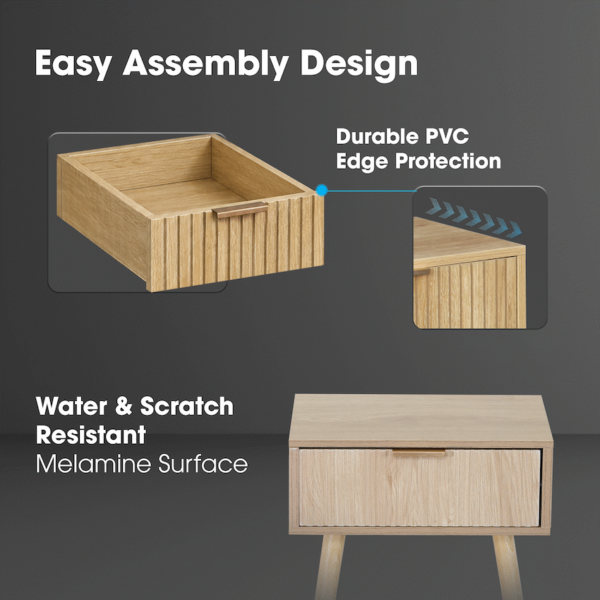 Everfurn Yoko Side Table Wood, Melamine, Pine Wood Legs, 1x Drawer - image 2