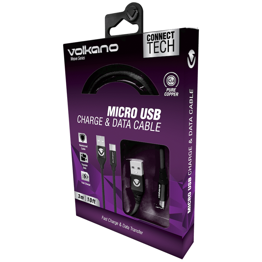 Volkano Weave Series Fabric Braided Micro-USB Cable 3m - Black - image 2