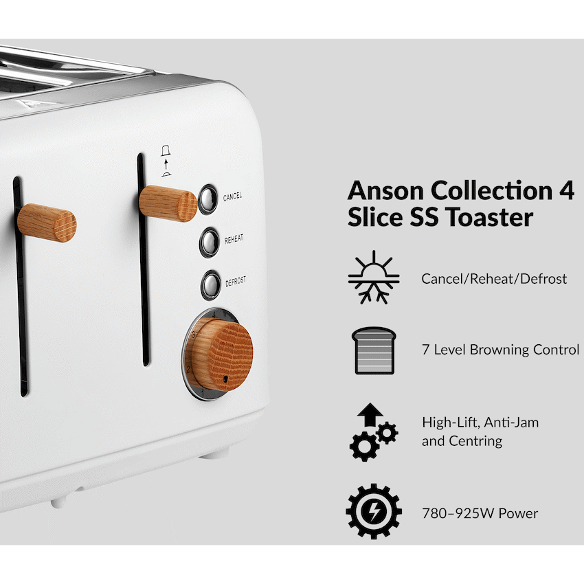 Boden Stark Anson Collection 4 Slice SS Toaster White - image 2