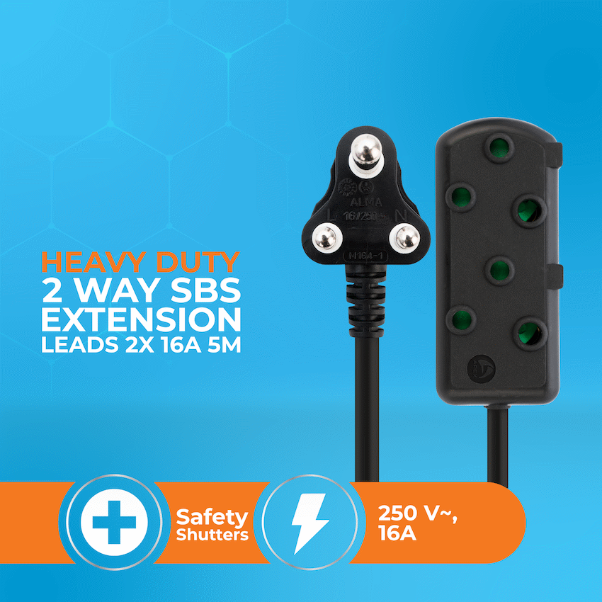Switched Heavy Duty Side by Side (SBS) Extension Leads 10m - BK - image 2