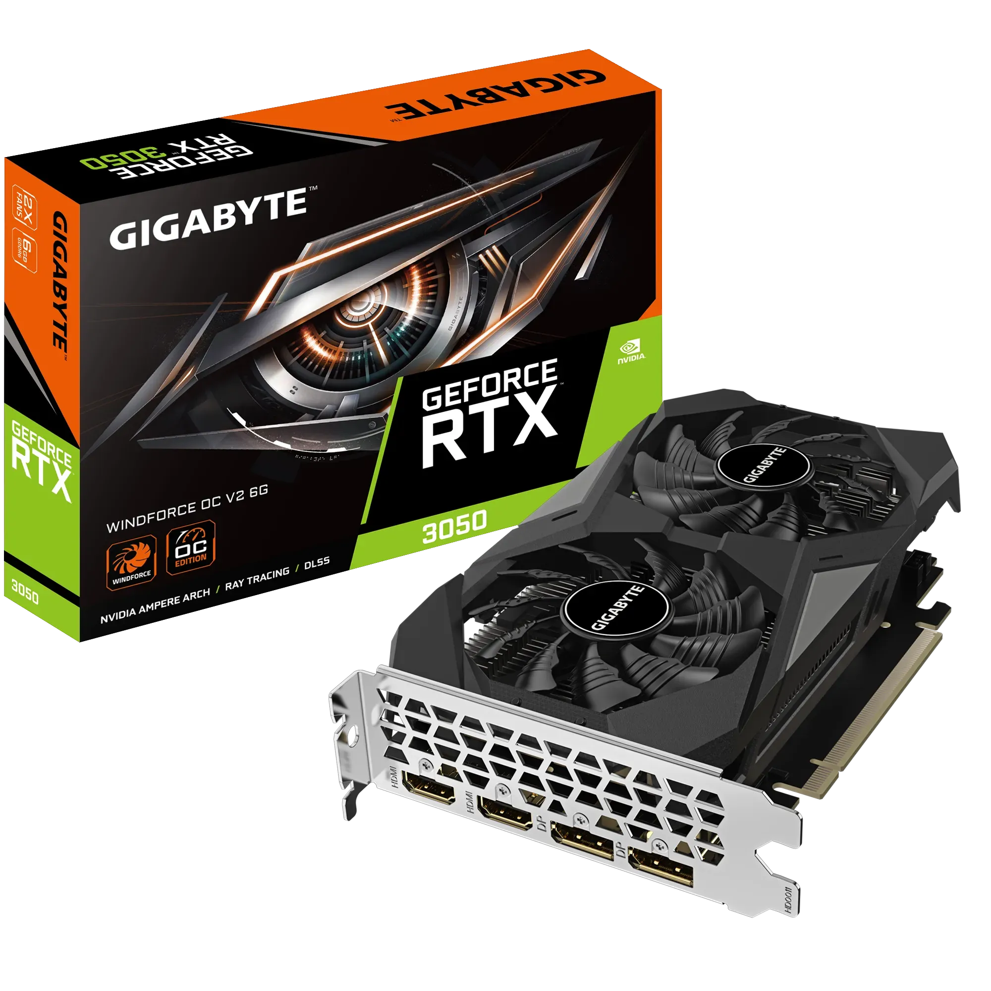 GIGABYTE nVidia GeForce RTX 3050 Windfore OC - 6GB GDDR6; 96-Bit Memory Bus; PCI Express 4.0; 2x HDMI; 2x DisplayPort. - image 2