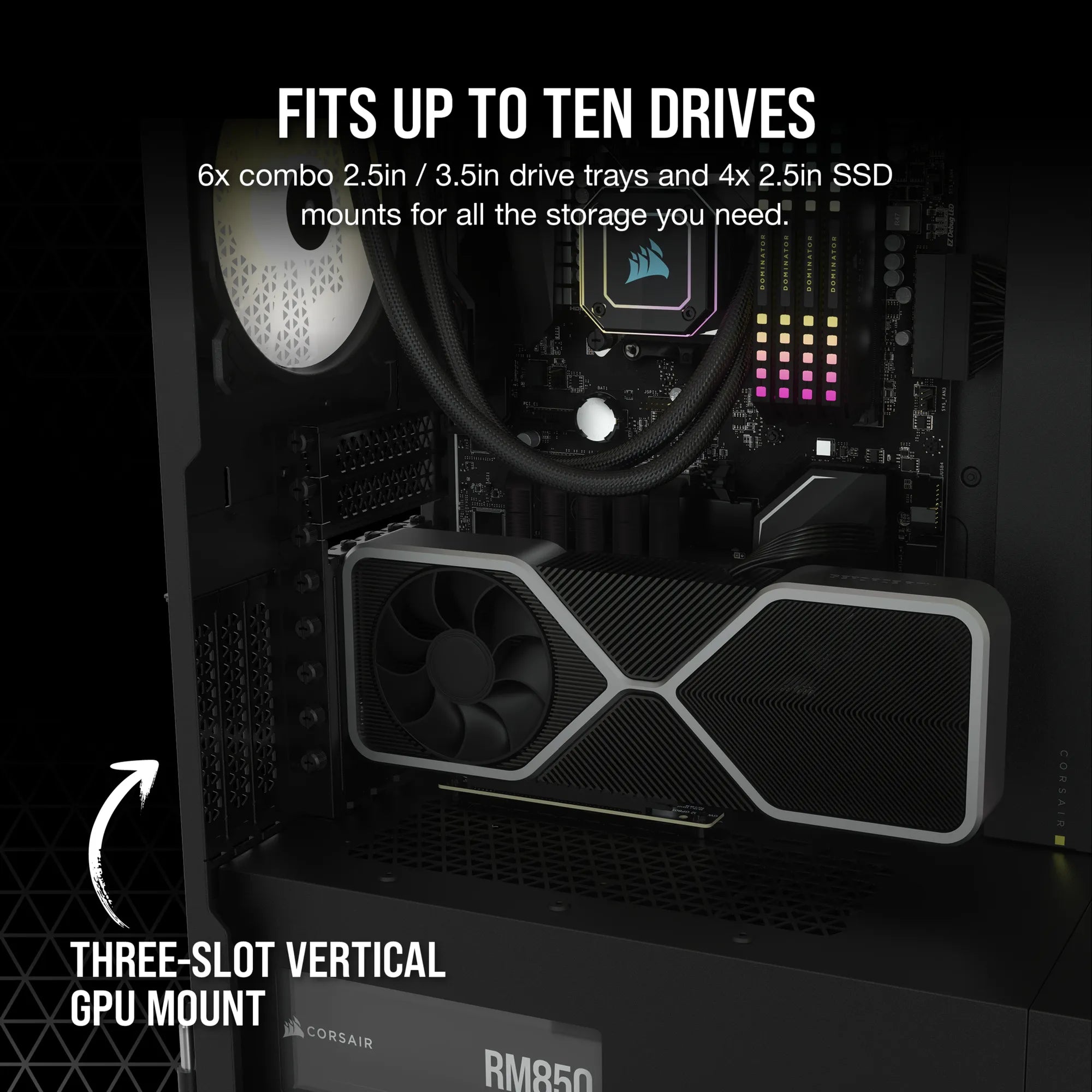 7000D Airflow Black Tempered Glass Full Tower; 6x 3.5'' |  4x 2.5'' Drive Bays ; 480mm Radiator Compatible; 3x140mm fan incl - image 5