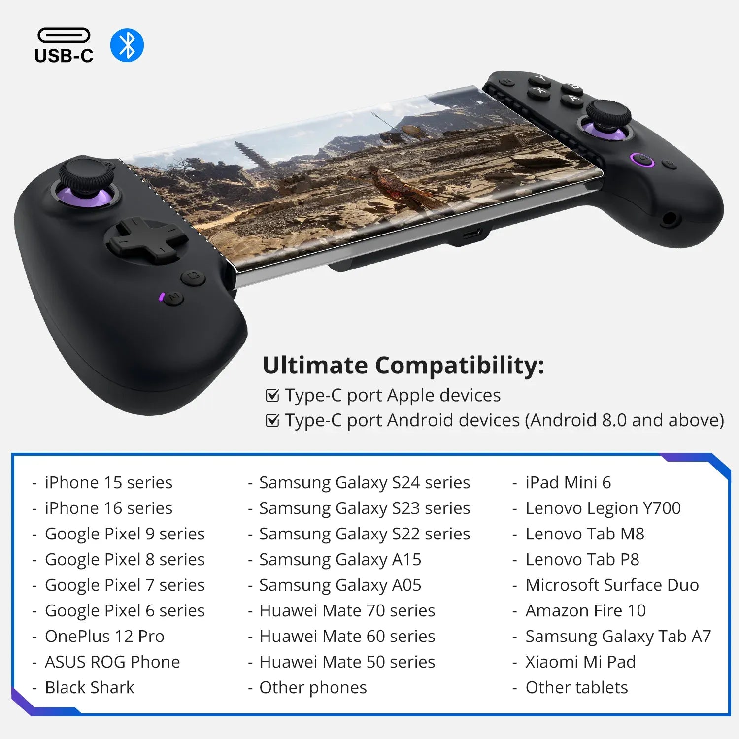 Abxylute S9 Mobile controller - USB-C + Bluetooth: Supports a wide range of phone/tablet devices compatibility; - image 4