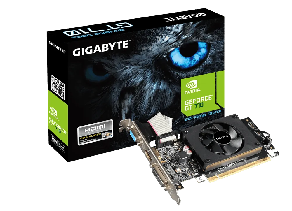GIGABYTE Graphics nVidia GeForce® GT 710 2GB GDDR3 64Bit . 1x Dual-Link DVI-D; 1x HDMI; 1x VGA; Low Profile - image 3