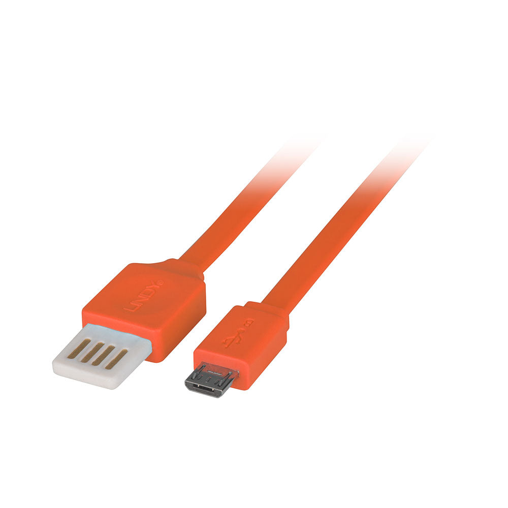Lindy 2M Usb2 Rvrs Flat Cbl Am-Micb Orange (30897)
